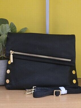 Hammitt Black Leather MD Vip Bag with Gold Hardware